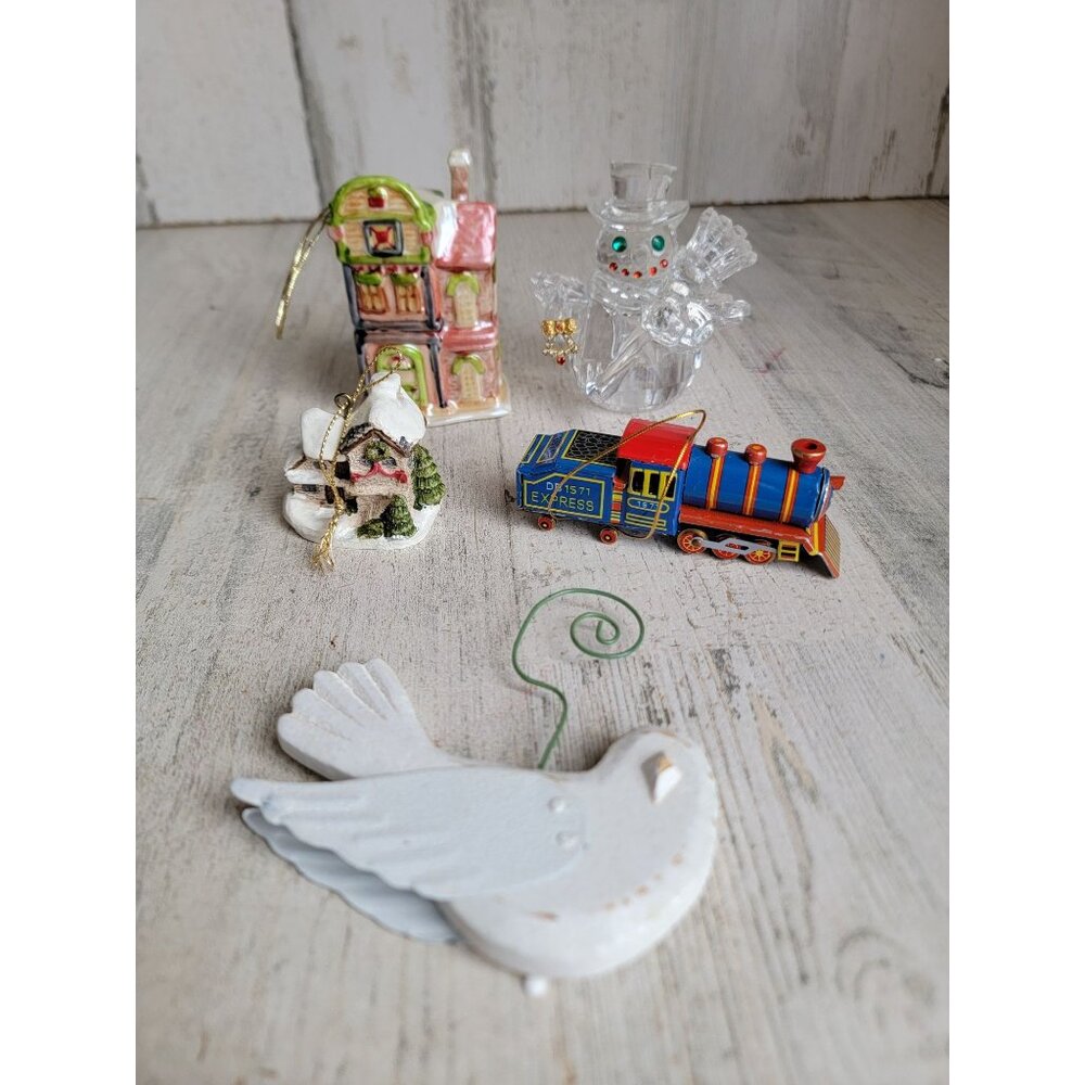 Xmas house snowman bird‎ ornament train dove unique set snowman